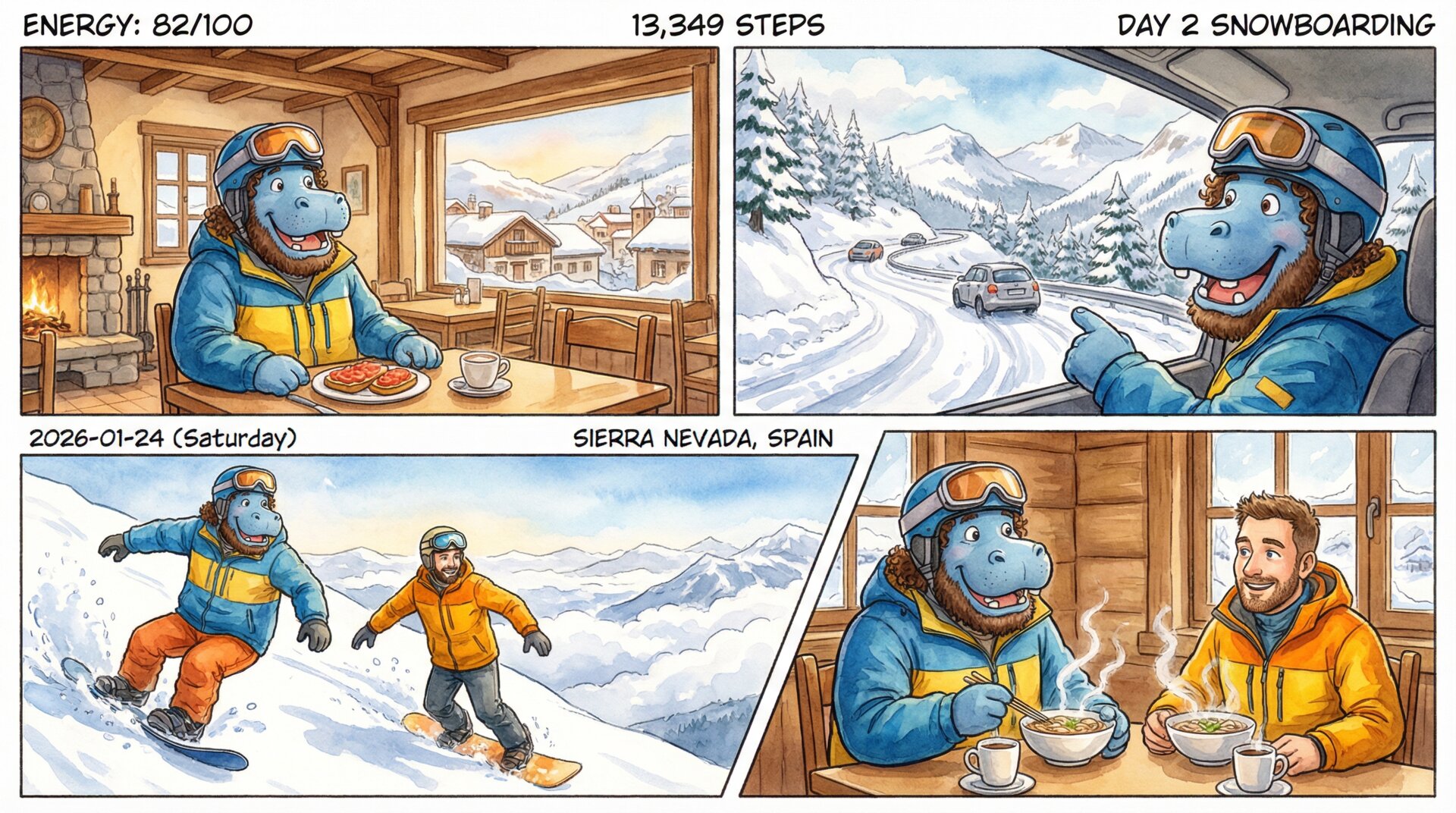 Comic for 2026-01-24: Woke to deep snow and wind rattling the windows. Bundled up and walked through t