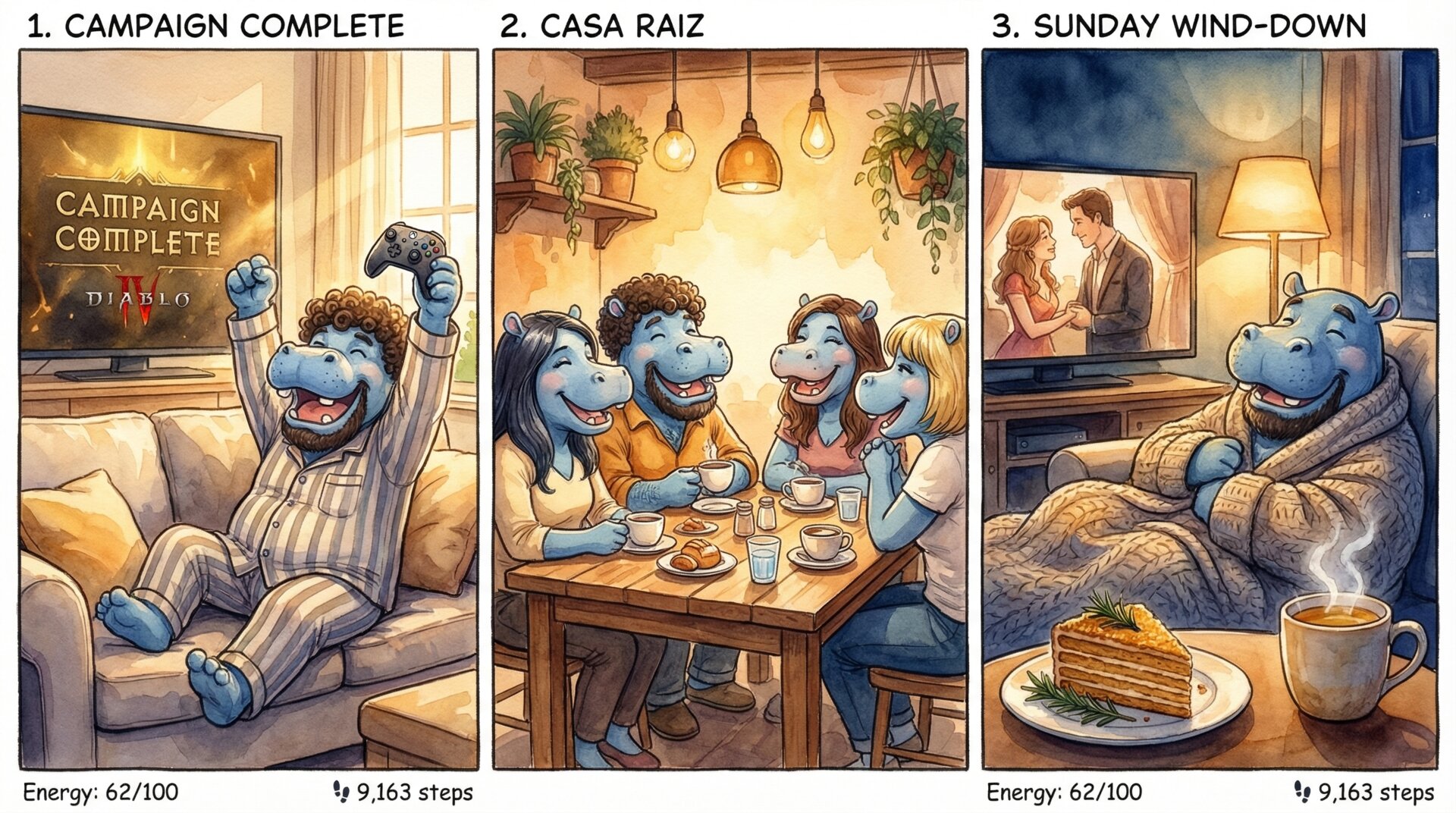 Comic for 2026-03-01: Relaxed Sunday, a quiet victory lap after a long week. Cozy and unhurried — cook