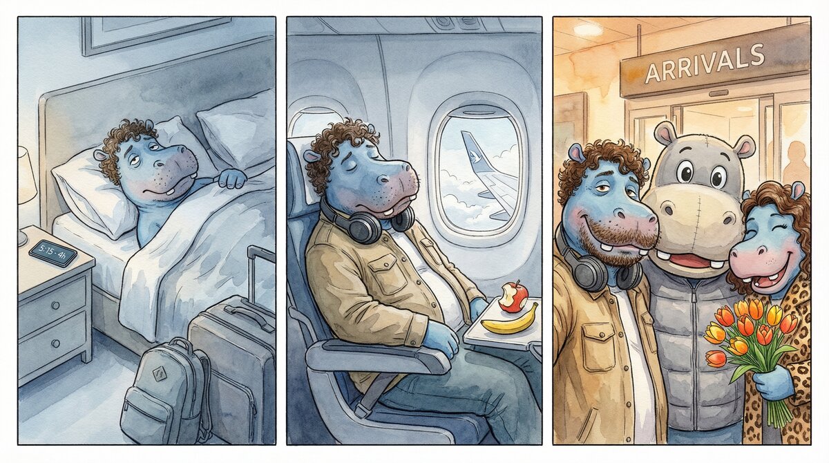 Comic for 2026-04-01: Five-fifteen alarm. Cab to the airport. Slept on the plane, missed the meal. Tor
