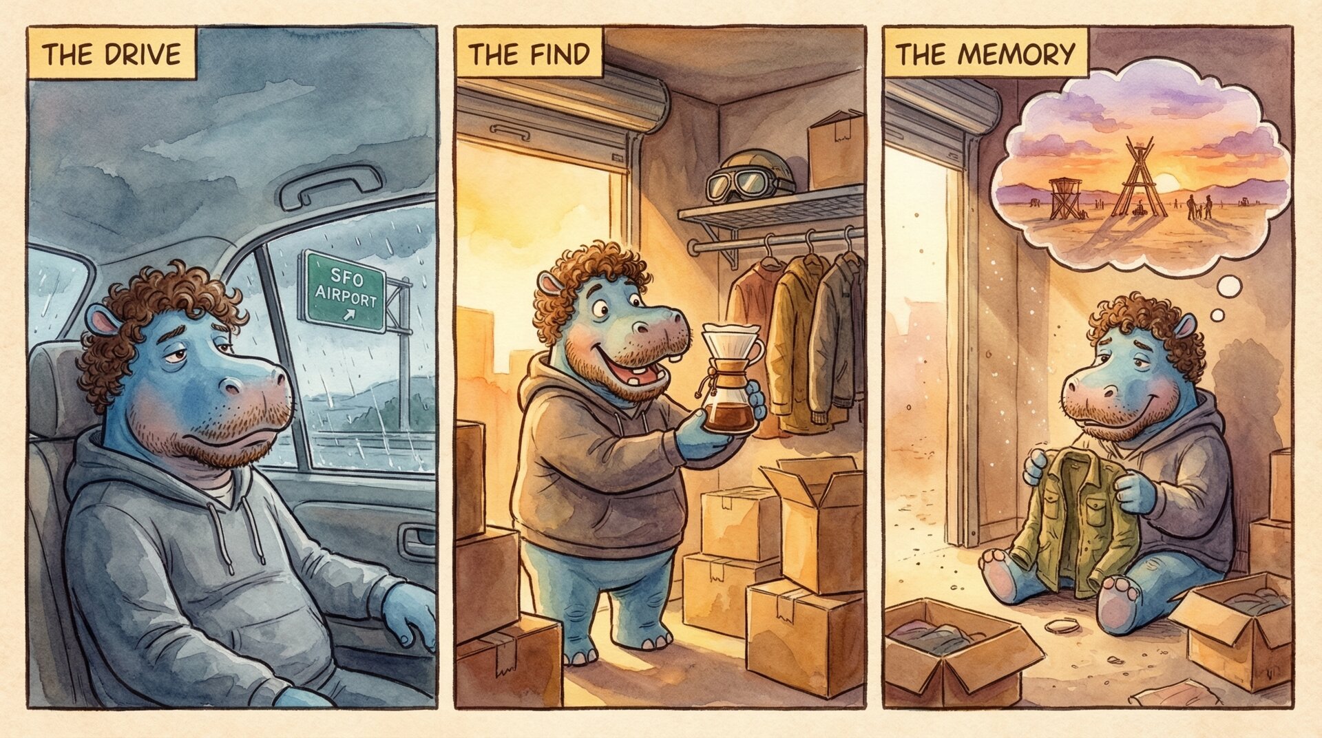 Muted retro 80s, faded pastels, halftone textures, VHS-era warmth style comic